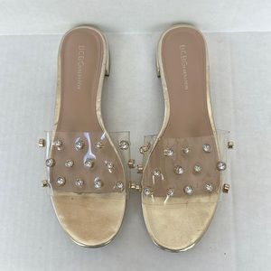 Size 10 Vinyl BCBGeneration sandals with faux diamond detail